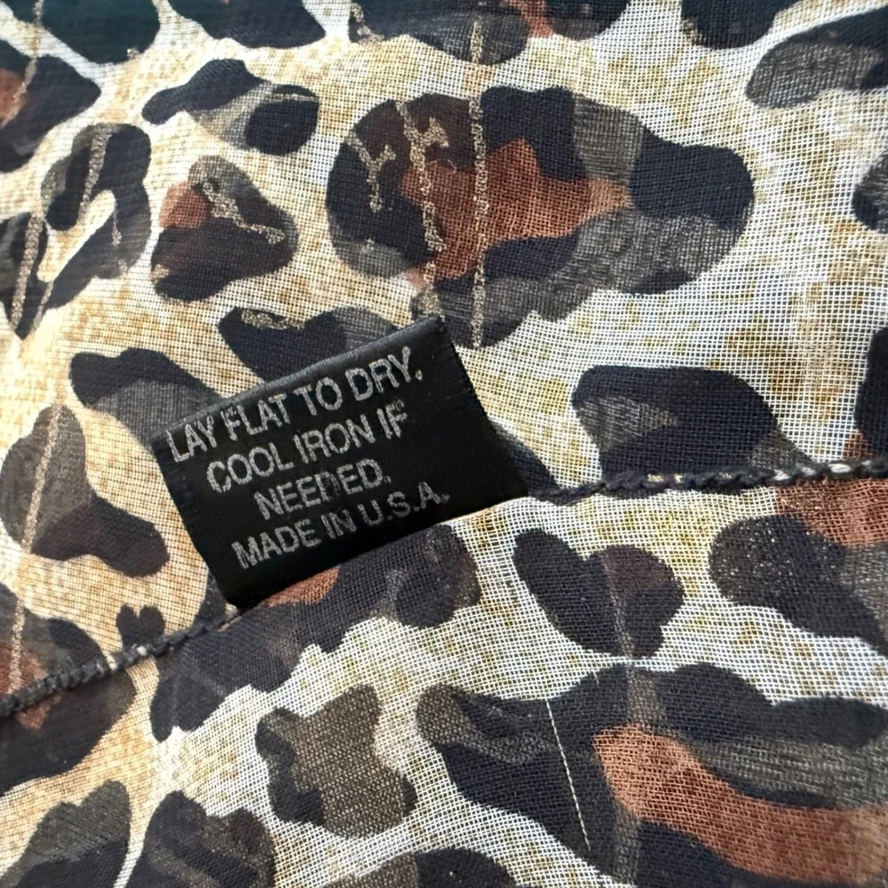 Leopard Print Sheer Scarf Gold Metallic Thread Lightweight Rectangular‎ Wrap USA